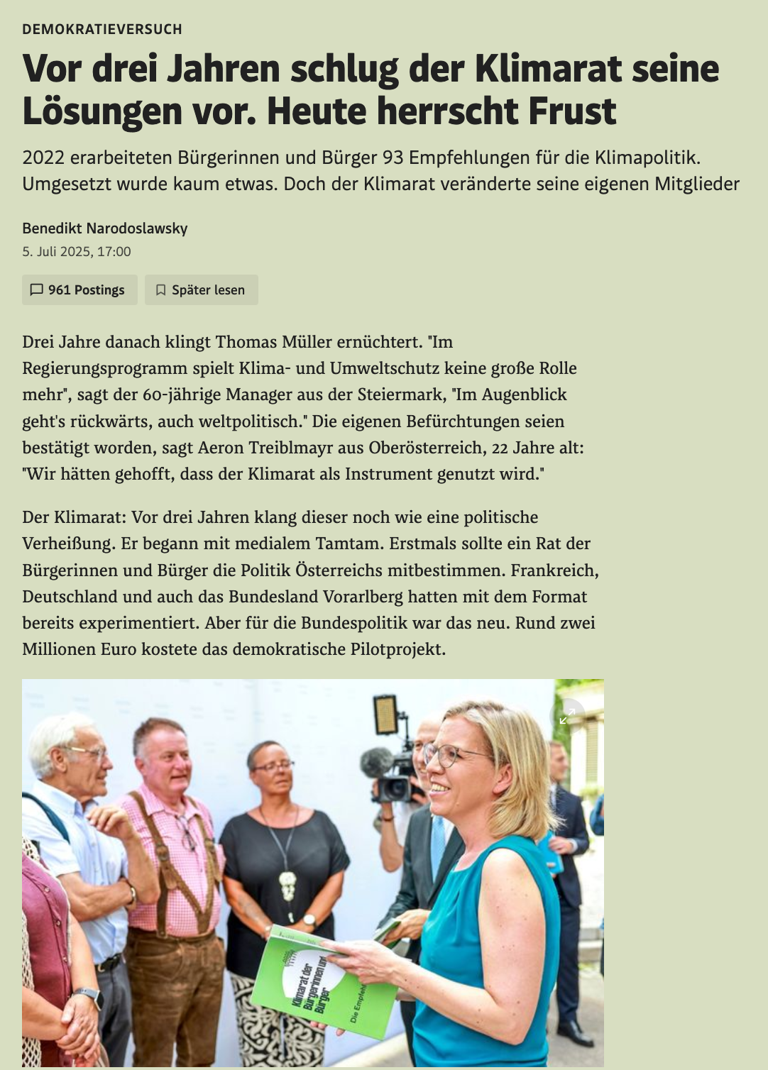 Artikel zum Jahrestag im Standard